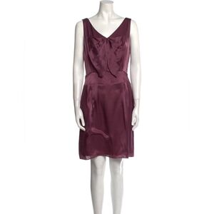Milly Purple Sleeveless Knee Length Shift Dress Bow 100% Silk Formal Party